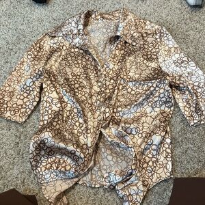 Wet Seal Brown and Cream Circle Pattern Blouse